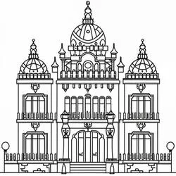 Palace with three domes and grand balconies coloring page