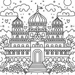 Palace with three domed towers coloring page
