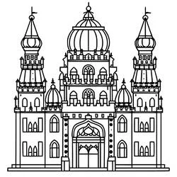 Palace with onion dome and minaret towers coloring page