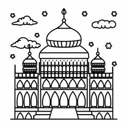 Palace with a large dome and pointed windows coloring page
