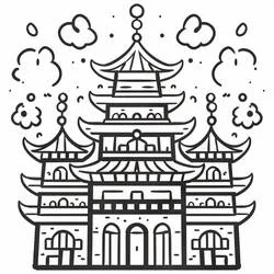 Japanese palace with pagoda roofs coloring page