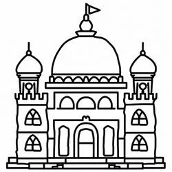 Palace with domed roof and two towers coloring page