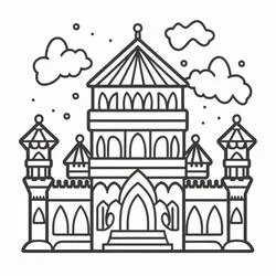 Palace with towers and pointed roof coloring page