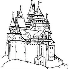 Palace with many towers and pointed roofs coloring page