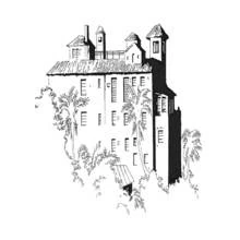 Palace surrounded by tropical vegetation coloring page