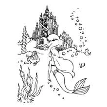 Ariel swimming back to the underwater palace coloring page