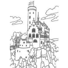Palace on a rocky hill coloring page