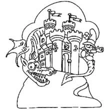 Palace protected by a coiling dragon coloring page