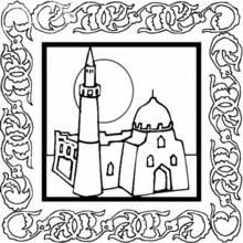 Mosque with minaret and dome coloring page