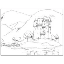 Palace on a hill by the water coloring page