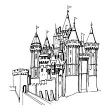 Palace with towers and flags coloring page