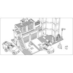 Lego police station with cars and figures coloring page