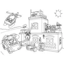 Lego police station with helicopter and car coloring page