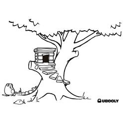 Tree house with a stone path leading to it coloring page