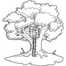 Cabin with rope ladder and roots coloring page