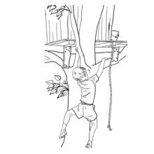 Boy climbing up to his tree house coloring page