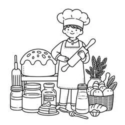 Baker holding a rolling pin coloring page