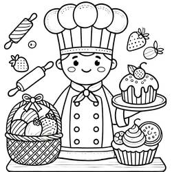 Baker holding a cupcake tray coloring page