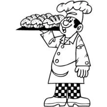 Baker carrying a tray of fresh bread coloring page