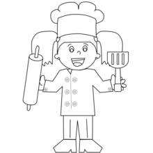 Baker holding rolling pin and spatula coloring page