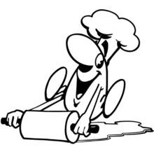 Baker rolling out dough with a large rolling pin coloring page