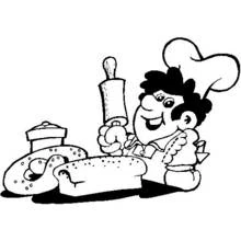 Baker holding a rolling pin with fresh bread coloring page