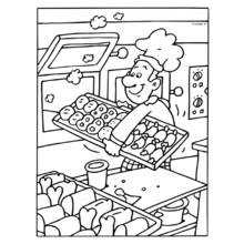 Baker carrying trays of fresh bread coloring page