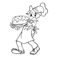 Baker carrying a decorated cake coloring page