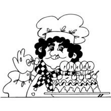 Baker presenting a decorated cake coloring page