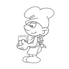 Baker smurf holding a glass coloring page
