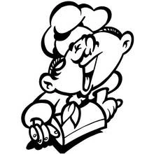 Baker laughing while presenting fresh bread coloring page