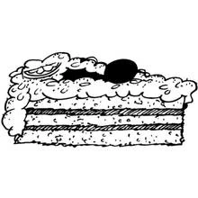 Slice of layered cake with cream and fruit coloring page