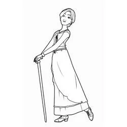 Odette leaning on a cane coloring page