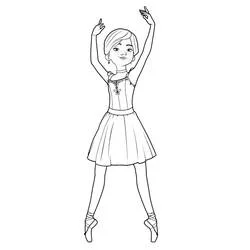 Ballerina dancing on pointe with arms raised coloring page