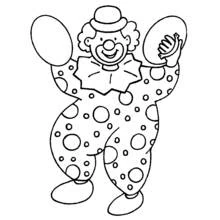 Clown with polka dot costume and raised arms coloring page