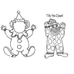 Two clowns with pointy hat and polka dot costume coloring page