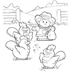 Farmer feeding chickens coloring page