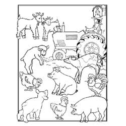 Farmer driving a tractor with farm animals coloring page