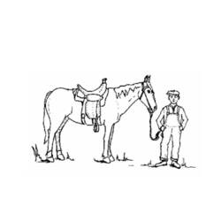 Farmer standing beside his saddled horse coloring page