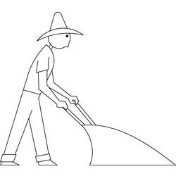 Farmer pushing a plow over a hill coloring page