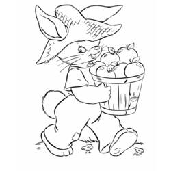 Farmer rabbit carrying a basket of apples coloring page