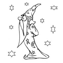 Magician with pointed hat and long beard coloring page