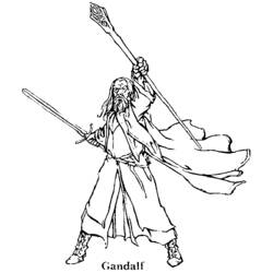 Magician wizard raising his staff and sword coloring page