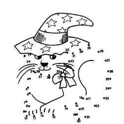 Magician cat with starry hat point to point coloring page