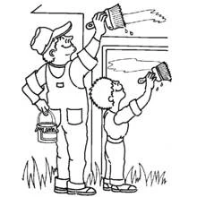 Painter and helper painting a door frame coloring page