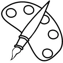 Painter's palette and brush coloring page