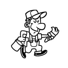 Painter walking with brush and paint can coloring page