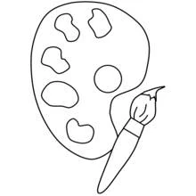 Painter's palette and brush coloring page