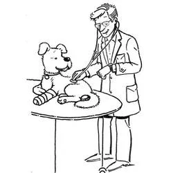 Veterinarian examining a dog with a stethoscope coloring page