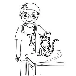 Veterinarian examining a striped cat coloring page